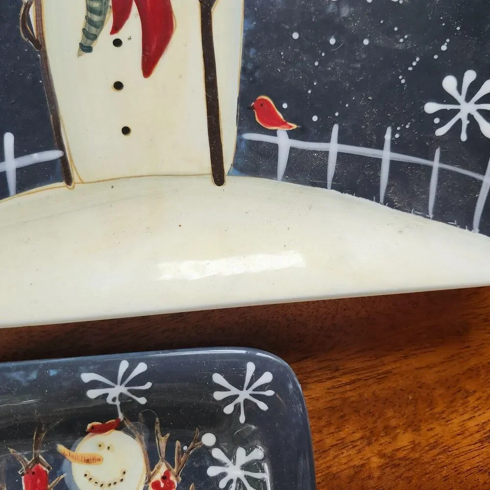 Twilight Snowman Mary Beth Baxter Holiday 4 Plates  2 Dinner & 2 Appetizers